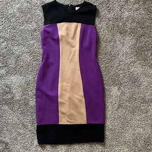 Cache Color Block Dress in Tan, Black, and Purple Size 4